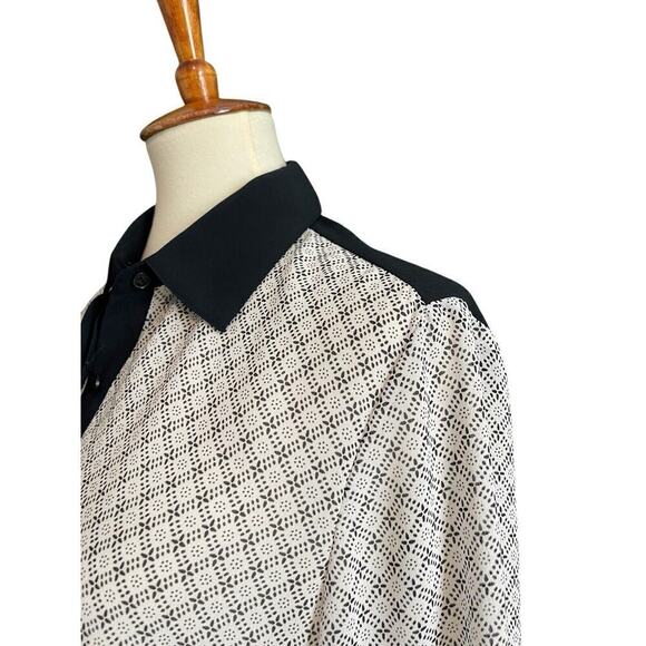 Cold Water Creek Blouse Women Size S Black Cream Button Down Semi Sheer Casual - Picture 6 of 10